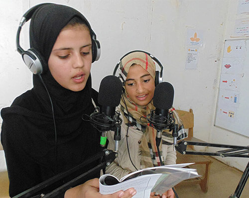 Girls broadcasting from a refugee camp in Jordan