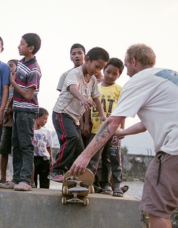 Kids learning how to skate in Nepal