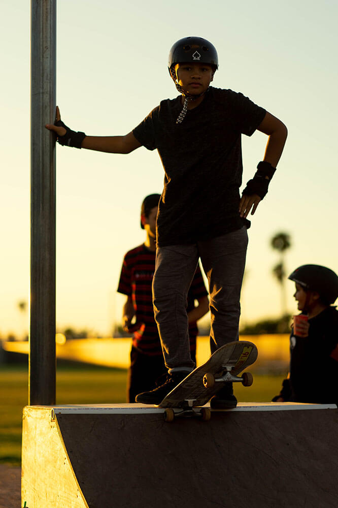 Skate After School boy ready to drop in on a skateboard