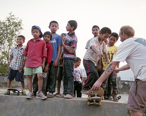 Kids learning how to skate in Nepal