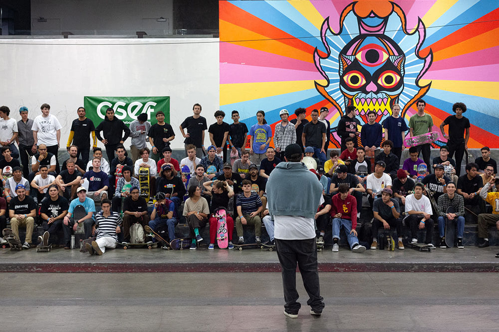 Co-chairman of the Board Tommy Barker addressing the crowd at our 2nd Student Night at The Berrics