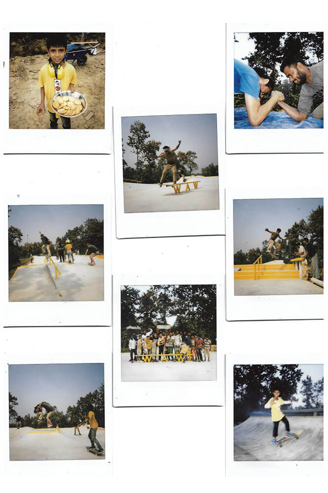 Collage of polaroid from Bangladesh's first skatepark